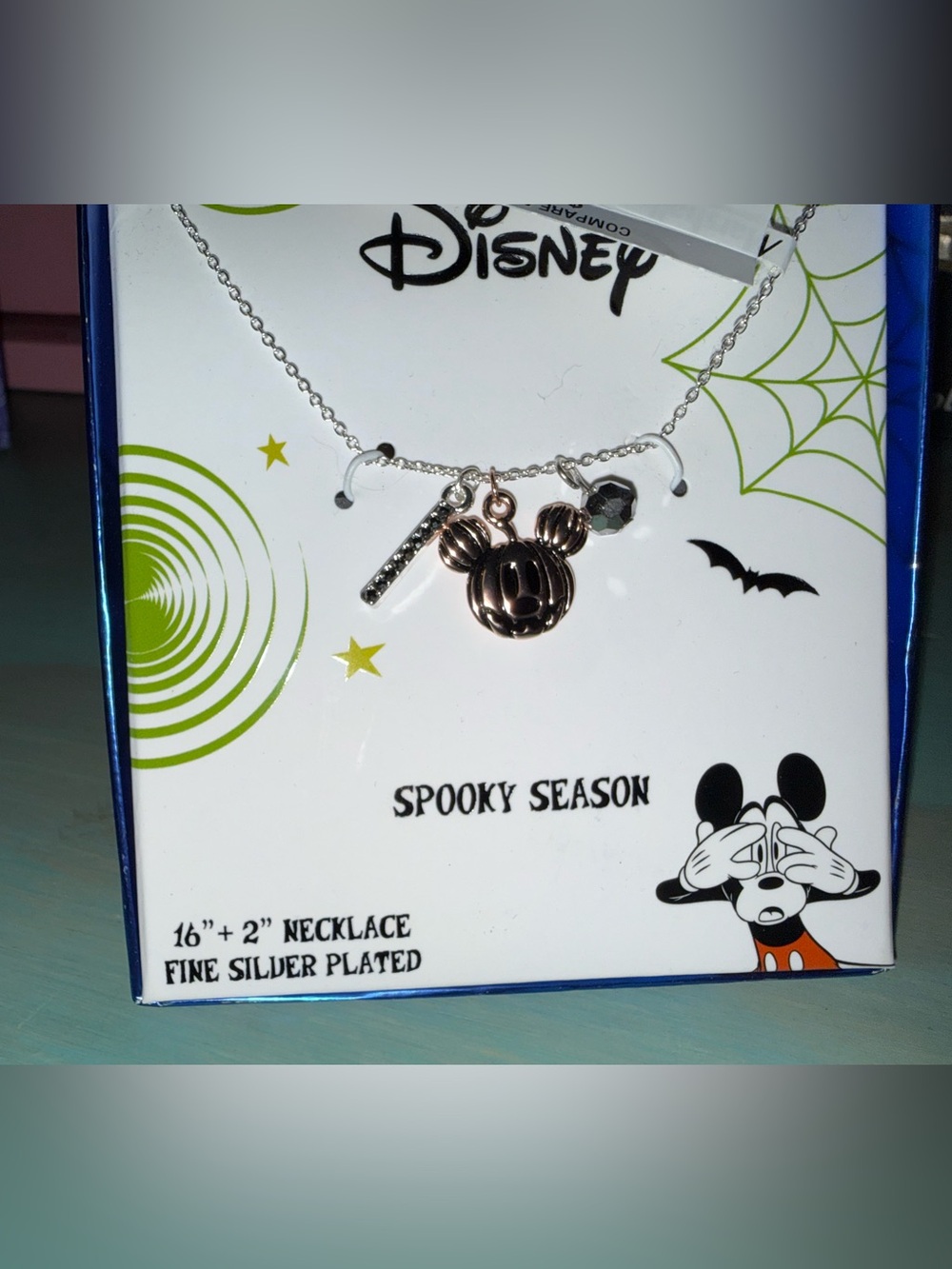 Disney Rose Gold & Silver Mickey Pumpkin Charm Necklace